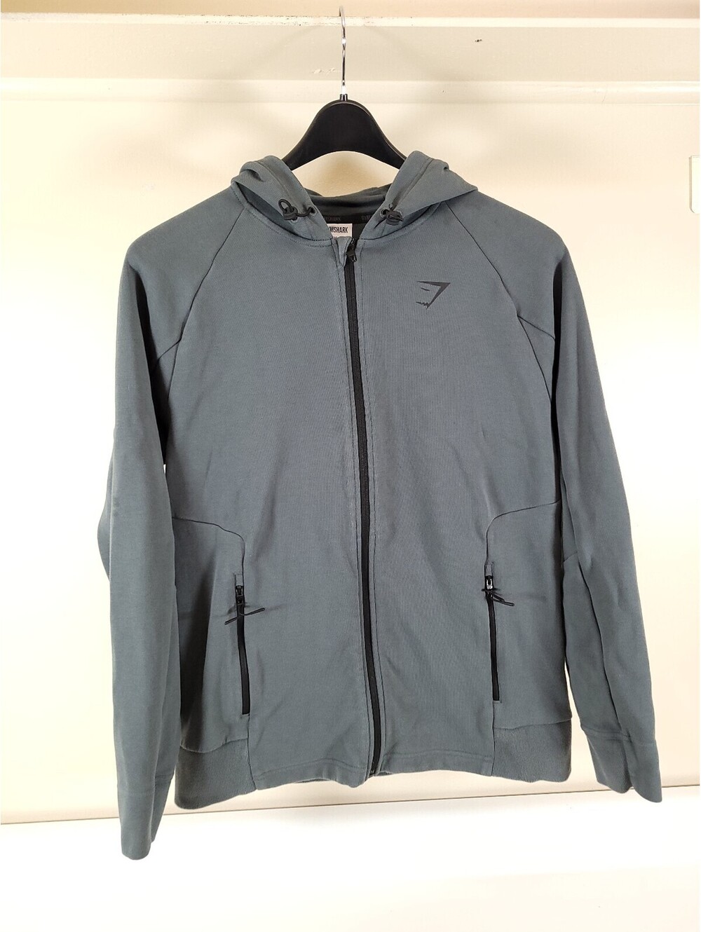 Gym shark zip up hoodie mens XL green grey athletic
